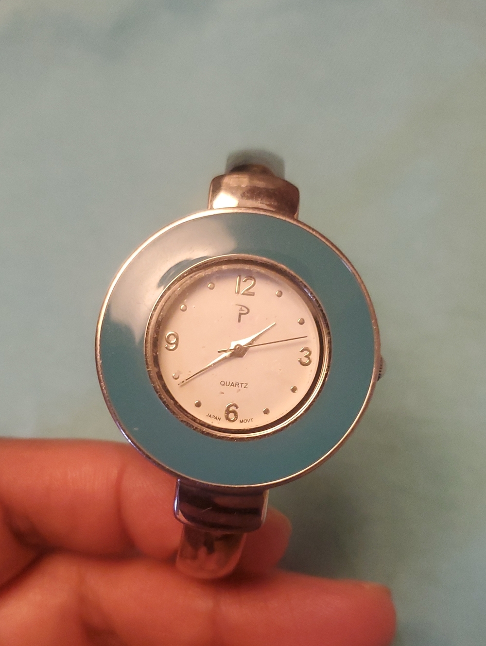 Vintage Turquoise Enamel Bangle Cuff Watch - Running